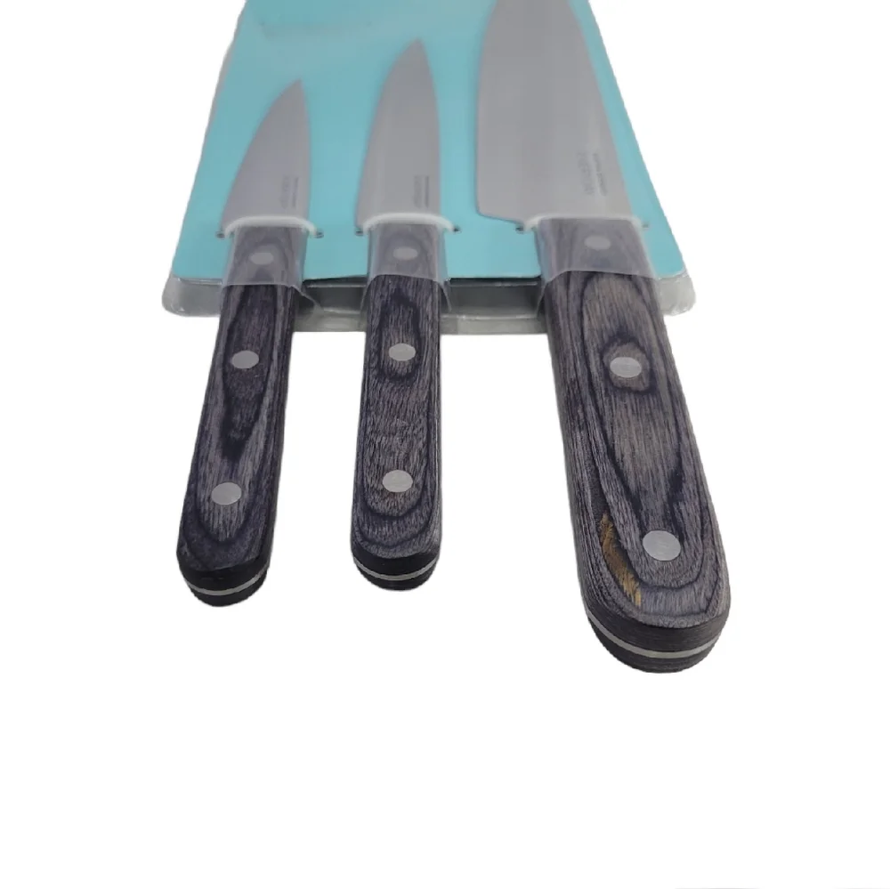 Martha Stewart 3 Pc - Chef, Utility & Paring Knives Steinless Steel & Wood New